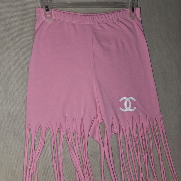 Fringe Shorts Pink Stretchy Unique Fun Party Club Clothes Legging Shorts Tassles - Picture 1 of 4